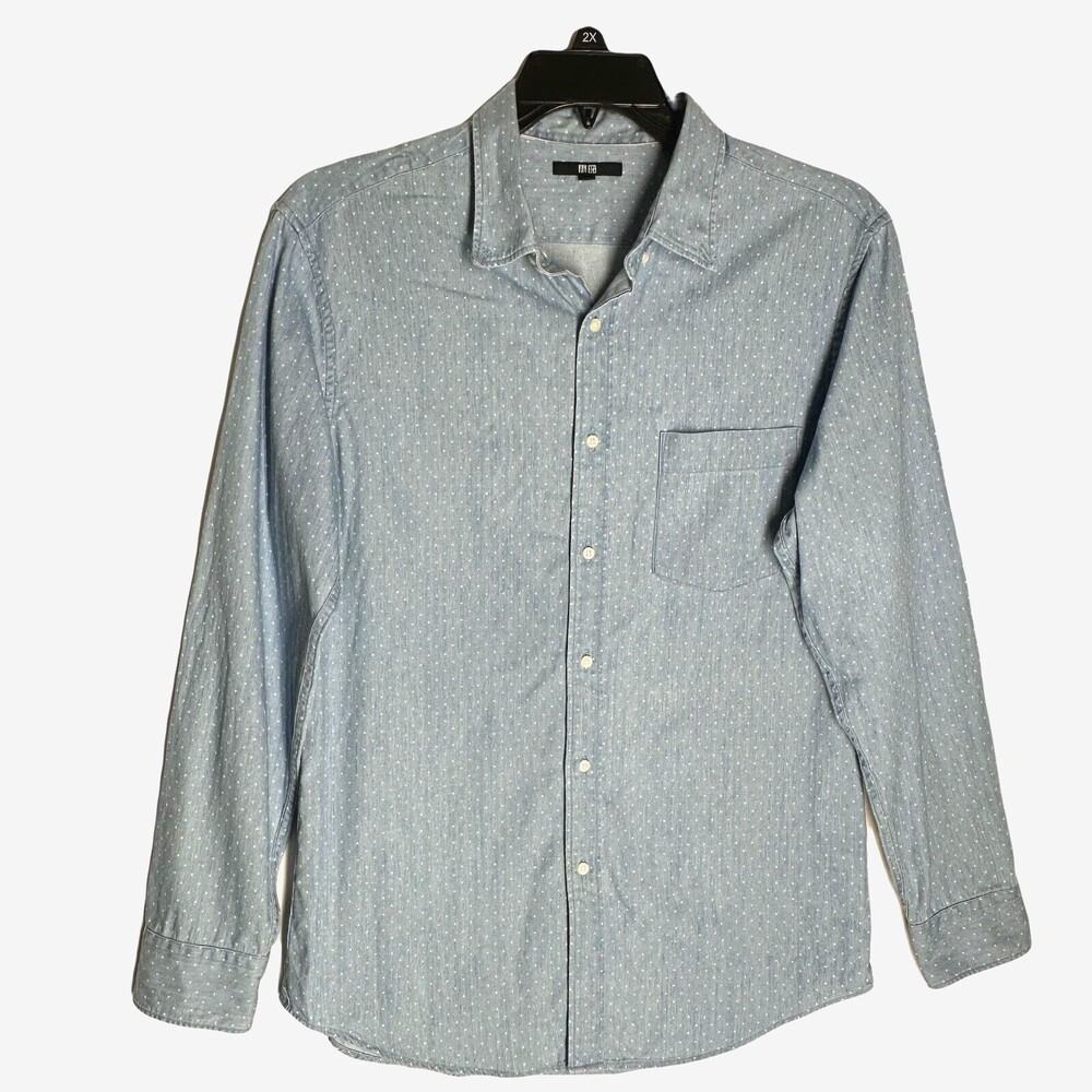 Uniqlo Mens Button Down Dress Shirt Size Large Blue Polka Dot Long Sleeve